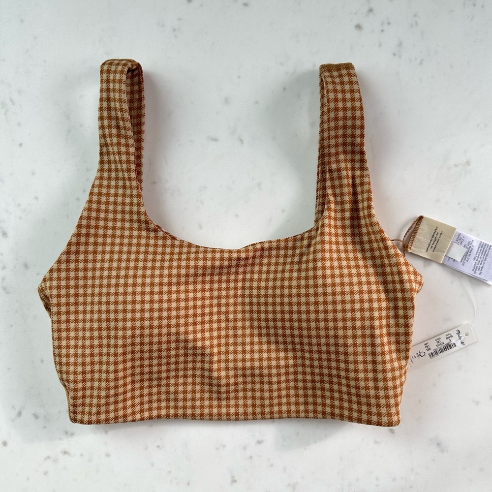 NWT Madewell Brown Caramel Gingham Checkered Sport Bra